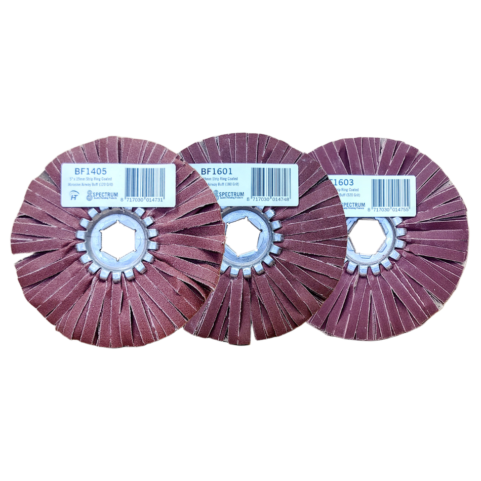 5" x 19mm Premium Miniature Coated Abrasive Strip Ring Airway Buffing Wheel (120, 180, 320 Grit)