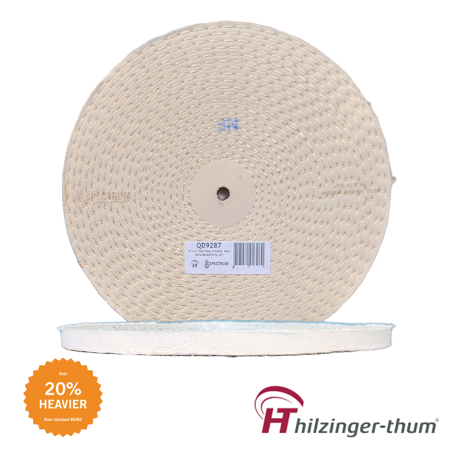 10" x 1/2" Premium Heavy Weight 86/82 Heavy Cut Stitched Full Disc Buffing Wheel