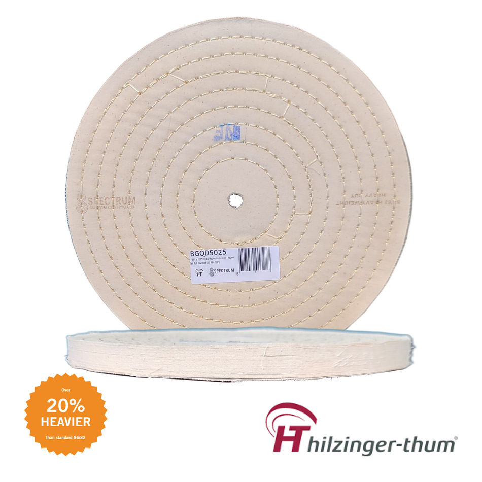 10" x 1/2" Premium Heavy Weight 86/82 Heavy Cut Stitched Full Disc Buffing Wheel
