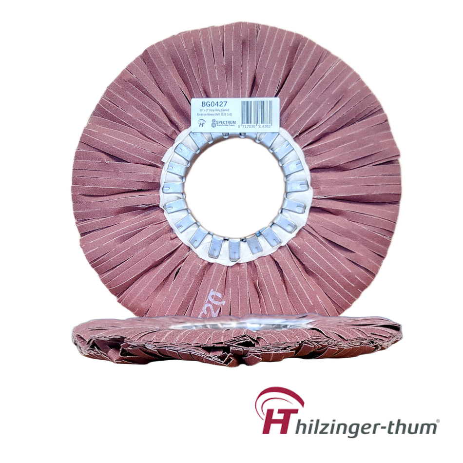10" x 3" Premium Coated Abrasive Strip Ring Airway Buffing Wheel (120 Grit)
