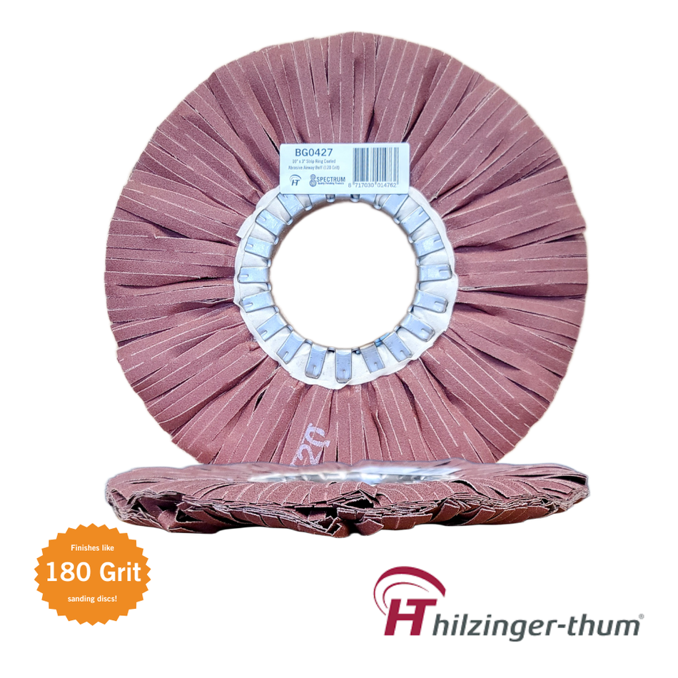 10" x 3" Premium Coated Abrasive Strip Ring Airway Buffing Wheel (120 Grit)