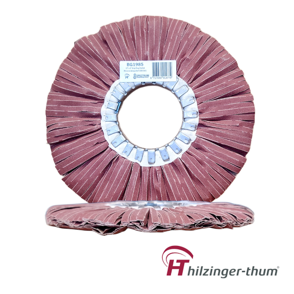 10" x 3" Premium Coated Abrasive Strip Ring Airway Buffing Wheel (180 Grit)